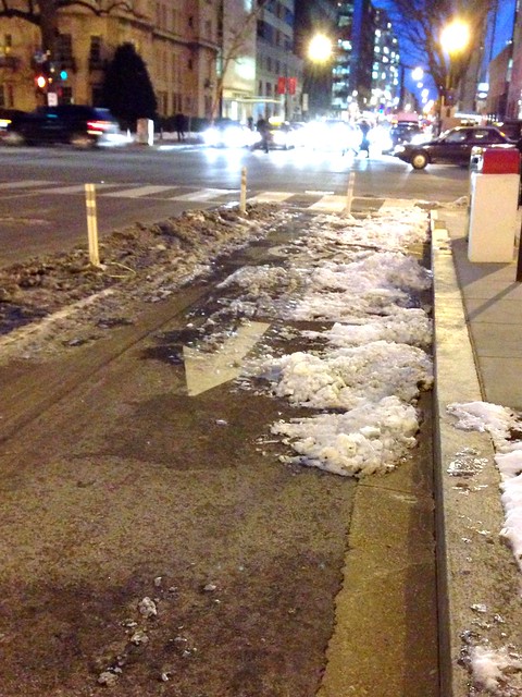 Ice in the L St cycletrack - why I'm not biking