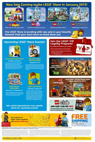 January 2015 LEGO Store Calendar