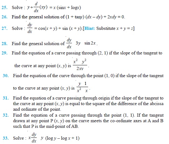 Class 12 Important Questions for Maths - Differential Equations