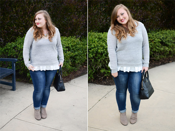anthropologie, sweater, booties, dsw, kate spade, ootd, outfit, purse, red lip