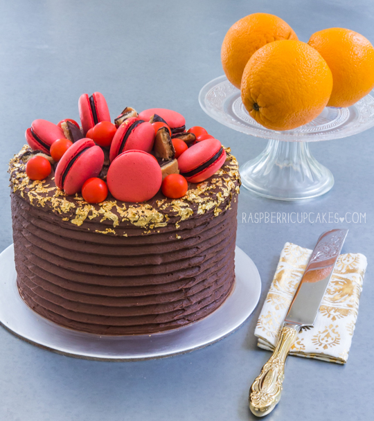 Jaffa Layer Cake with Macarons