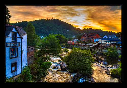 llangollen wales riverdee river hdr sunset canon1855mm architecture sky colourful kevinwalker britain trees station trains railwaystation