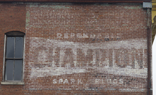brick sign advertising automobile champion fade fading spark ghostsign sparkplug madisonindiana