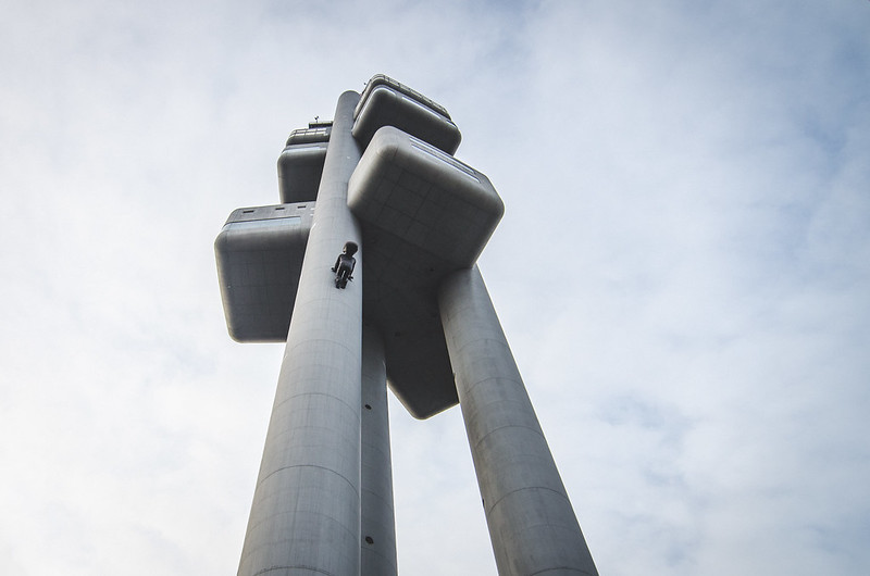 David Černý's faceless baby sculptures scale the heights of the Žižkov Television Tower in Prague