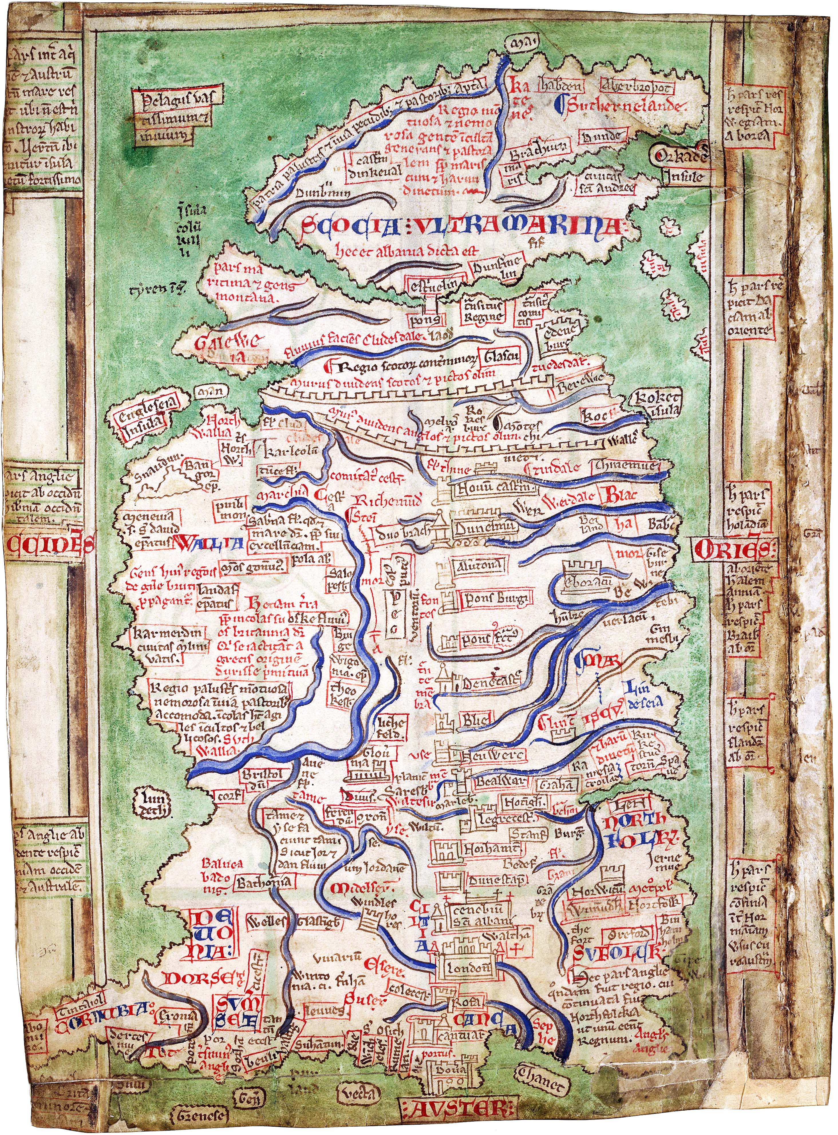 Matthew Paris, Map of Britain, um 1250, Abbreuiatio chronicorum Epitome of Chronicles