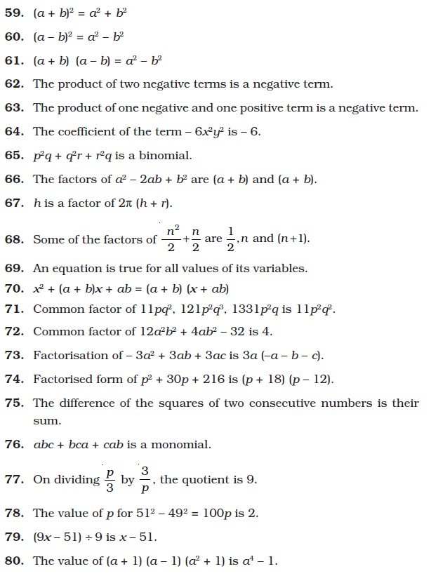 Algebraic Expressions, Identities and Factorisation