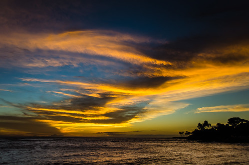 ocean sunset beach clouds hawaii palmtrees kauai