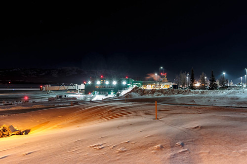 winter snow canada cold nature beauty night landscape outside lights airport lowlight north terminal apron yukon northern whitehorse genre controltower aerodrome 32c northof60 southernyukon deepcold canon7d