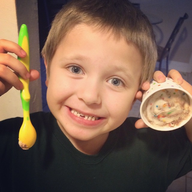 Zachary lost his first tooth a few days ago. We decided that he deserved celebratory ice cream! #kids #growingup