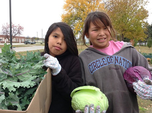 Students at Circle of Nations School gathered vegetables that they grew in the school’s garden.  They used the kale and cabbage in a “Healthy Choices” cooking class.
