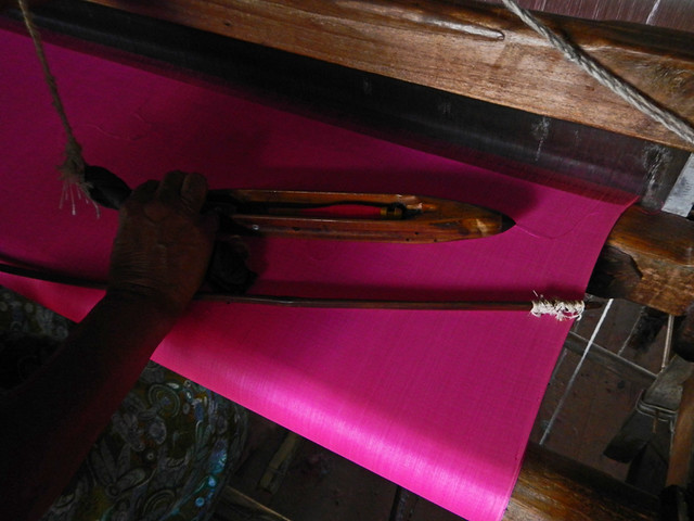 The Weaving Village on Inle Lake, Myanmar: A Loom with Pink Silk