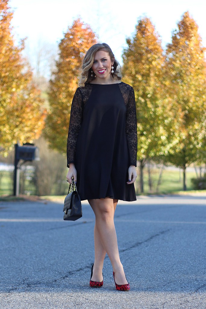 Black Lace Dress & Red Leopard Pumps | Holiday Dressing | #LivingAfterMidnite