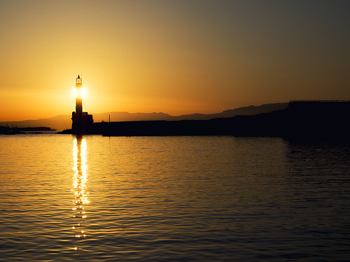 sunset lighthouse greece crete chania