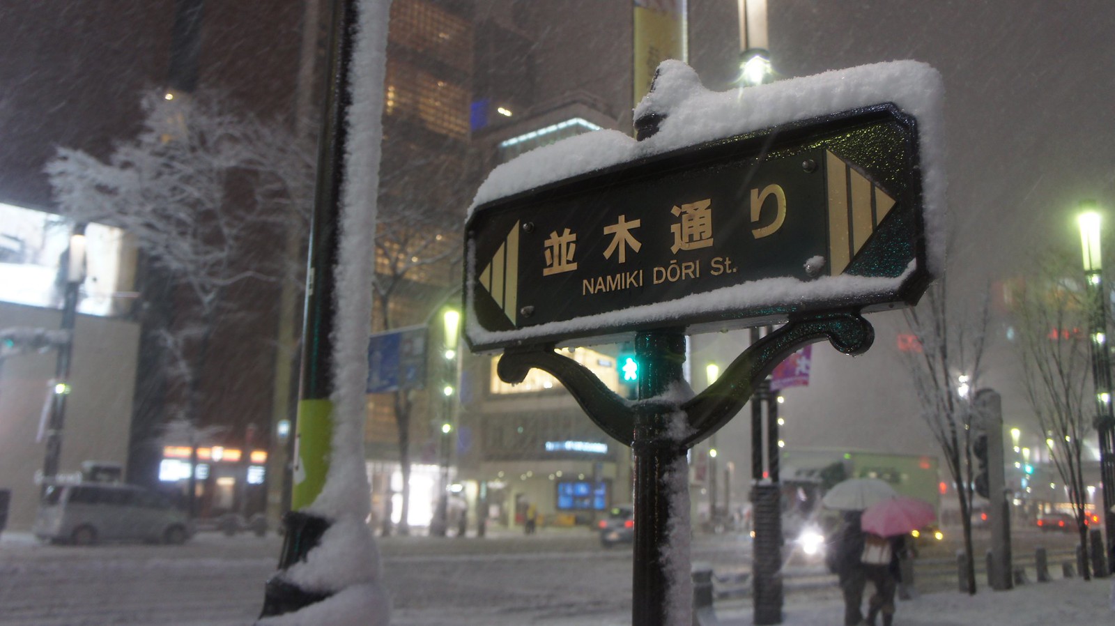 Ginza in Snow : Namiki Dori sign
