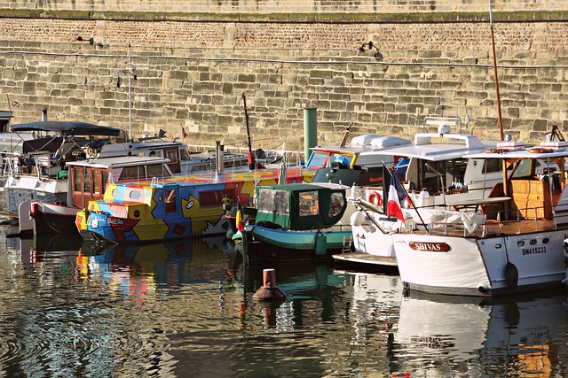 Boats in Paris near Bastillion