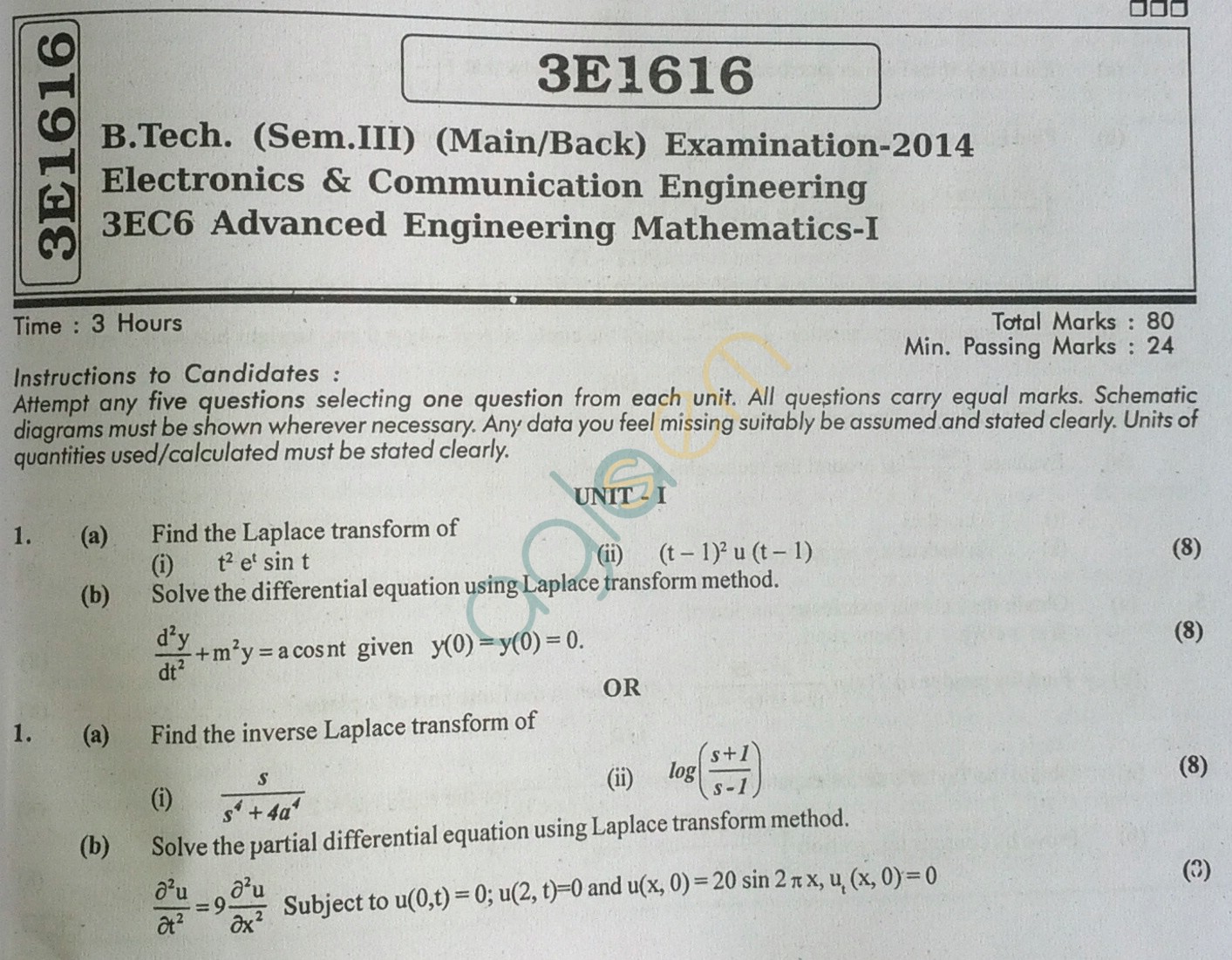RTU: Question Papers 2014 - 3 Semester - EC - 3E1616