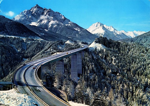 bridge schnee winter snow austria tirol österreich highway postcard autobahn 70s brücke 1973 tyrol a13 ansichtskarte europabrücke europabridge r2u mpotorway