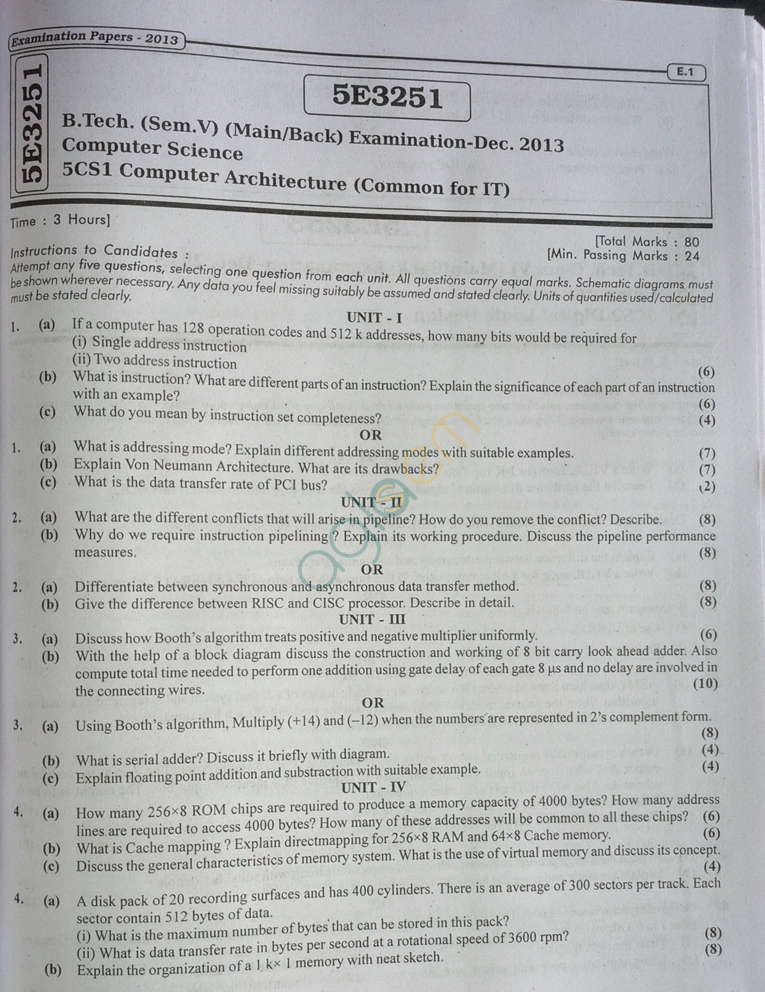 RTU: Question Papers 2013 - 5 Semester - CS - 5E3251