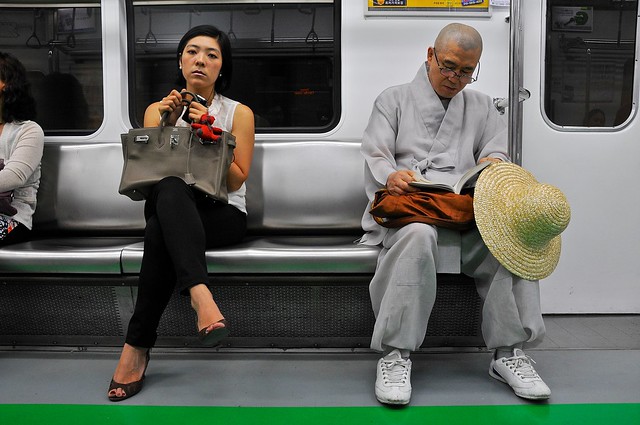 Monk on subway in Seoul