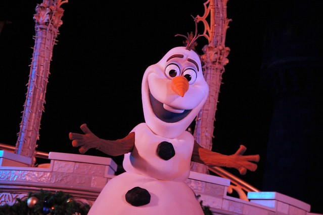 A Frozen Holiday Wish castle lighting stage show at Walt Disney World