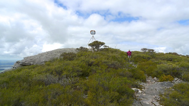 Survey marker at the summit of Mount Abrupt