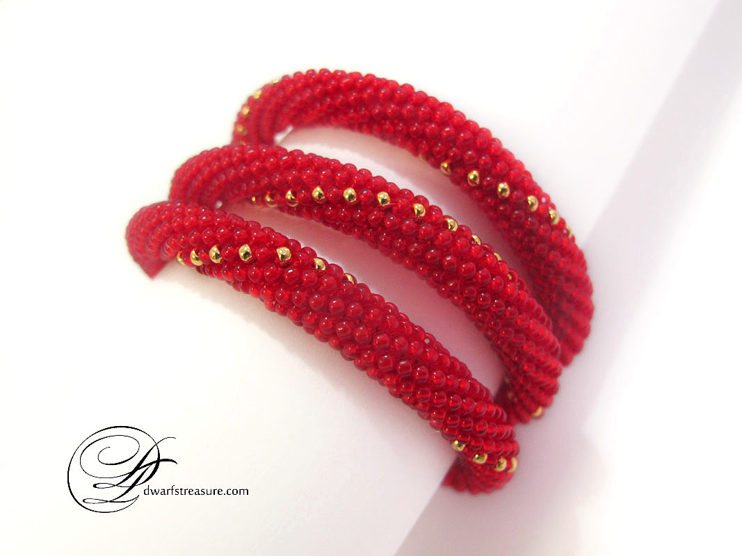 Fashionable bright red beaded crochet custom made bracelet