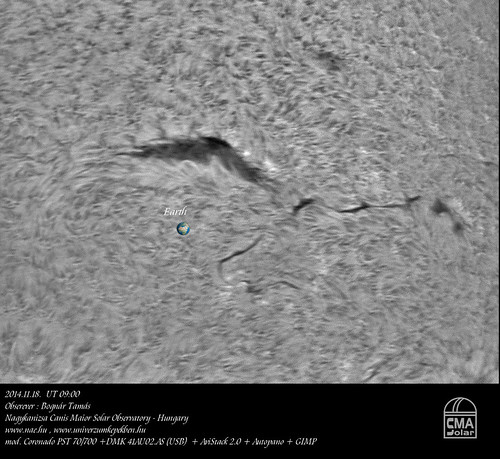 H-alpha light Sun - 2014.11.18. UT 09:00 - Bognár Tamás