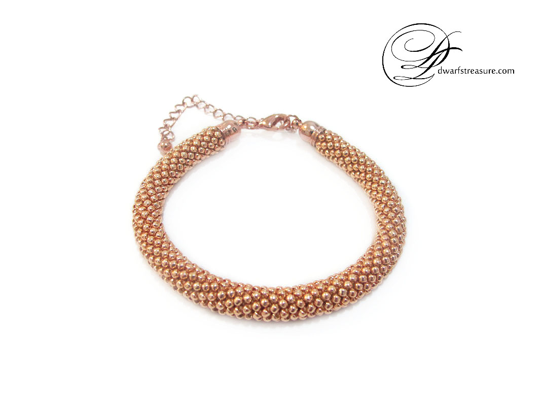 Glamorous pink gold beaded crochet adjust length bracelet
