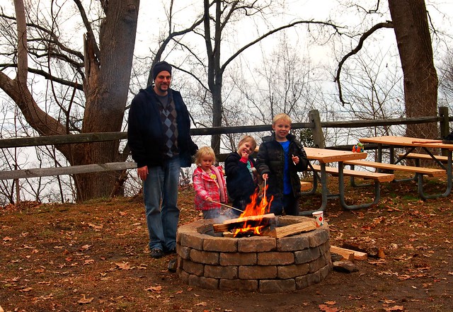 Family enjoying firepit