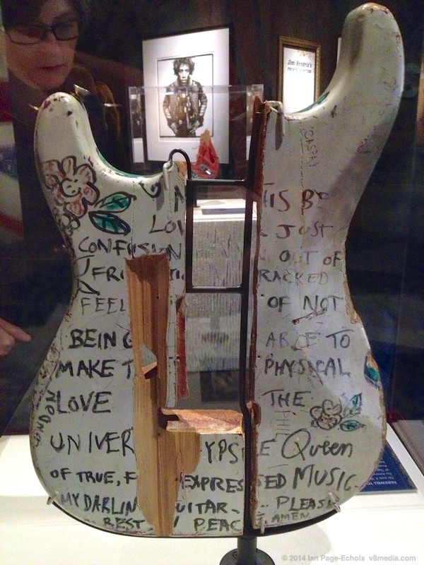 Jimi's white guitar June 1967 with writing and drawings at the EMP, back