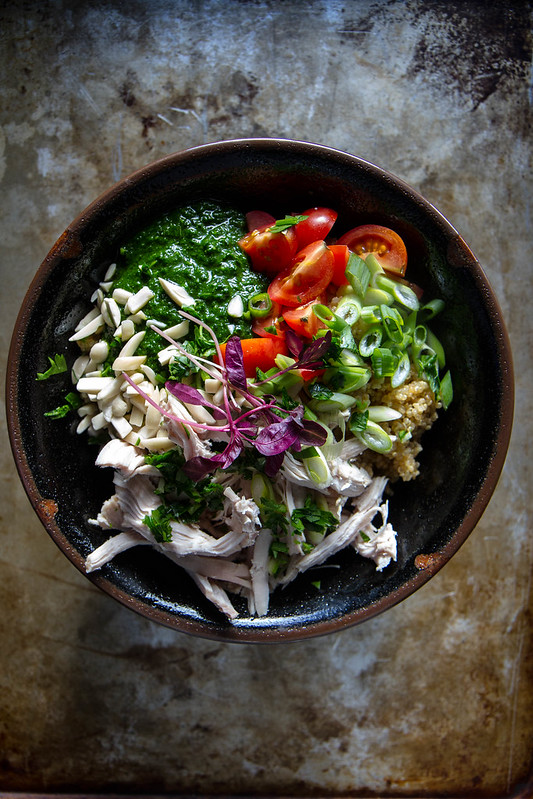 Quinoa, Chicken and Kale Pesto Bowl