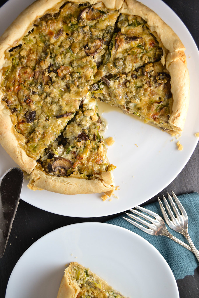 Savory Brussels Sprout, Mushroom, and Blue Cheese Brunch Pie