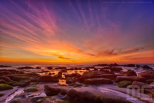 ocean sunset sky beach portugal rocks long surf waves hdr leiria moel
