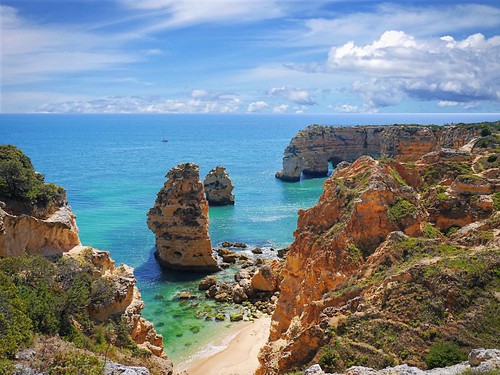 sea portugal water landscape coast rocks cliffs algarve