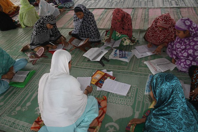 Girl students during their class at Madrassatul Banat in Guwahati