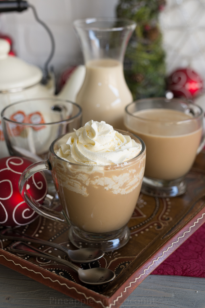 Aprés Ski Boozy Tea (with homemade vanilla maple coffee creamer) #holidayfoodparty www.pineappleandcoconut.com