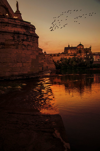 bridge sunset orange river evening spain guadalquivir roman andalusia córdoba
