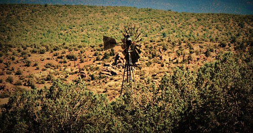 windmill water semiarid mojave landscape arizona mountains