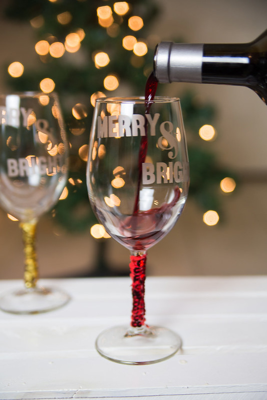 Merry and Bright Sequin Wine Glasses
