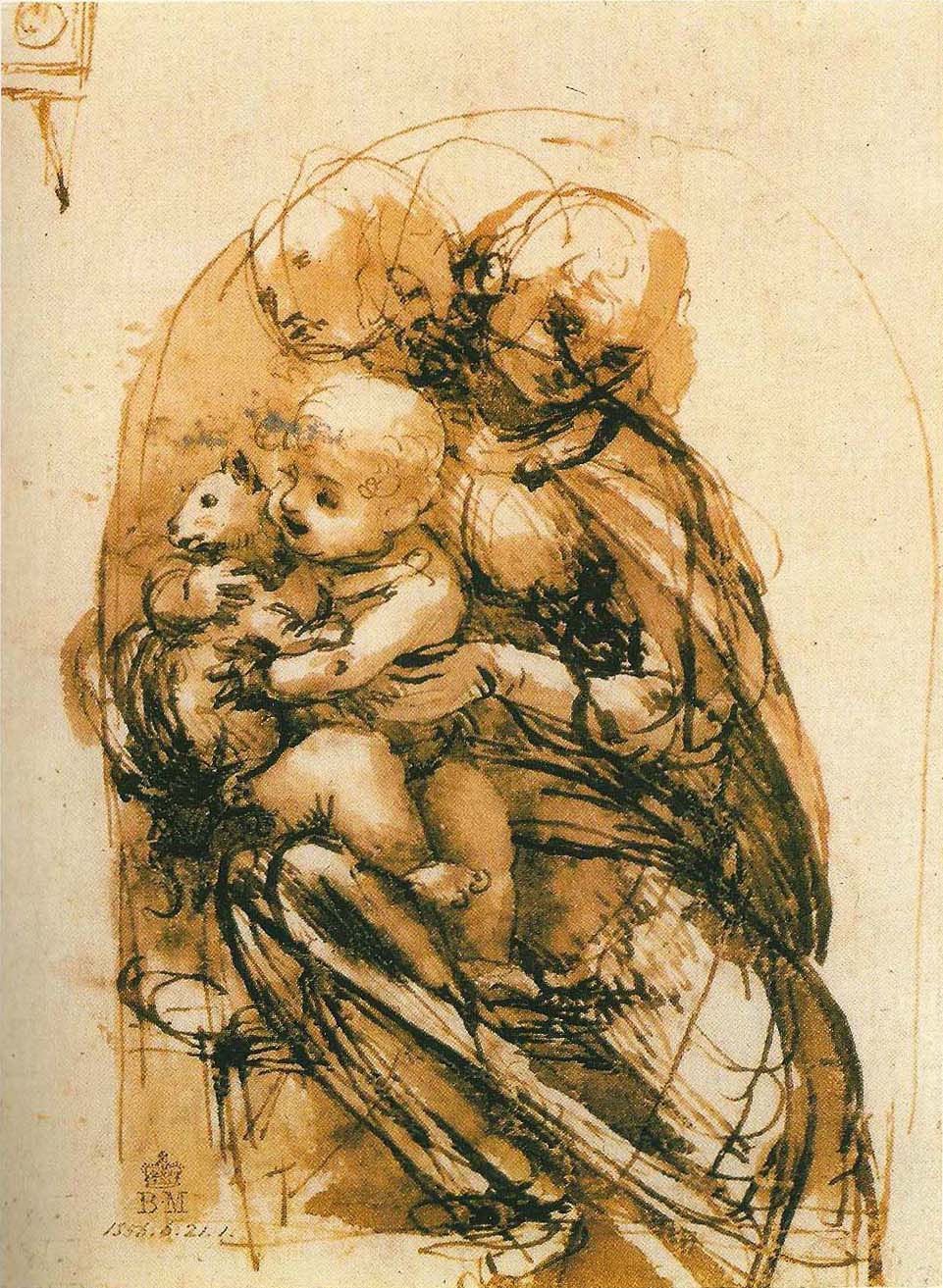 Leonardo da Vinci, Studie zu einer Madonna mit Katze, 1481--1483