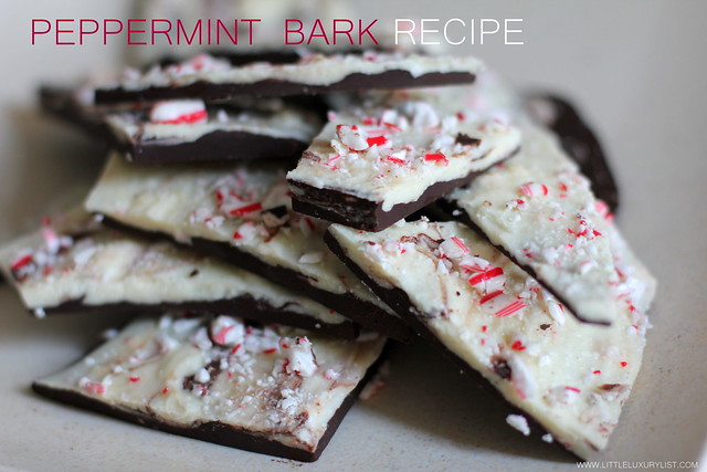 Peppermint bark close up by little luxury list