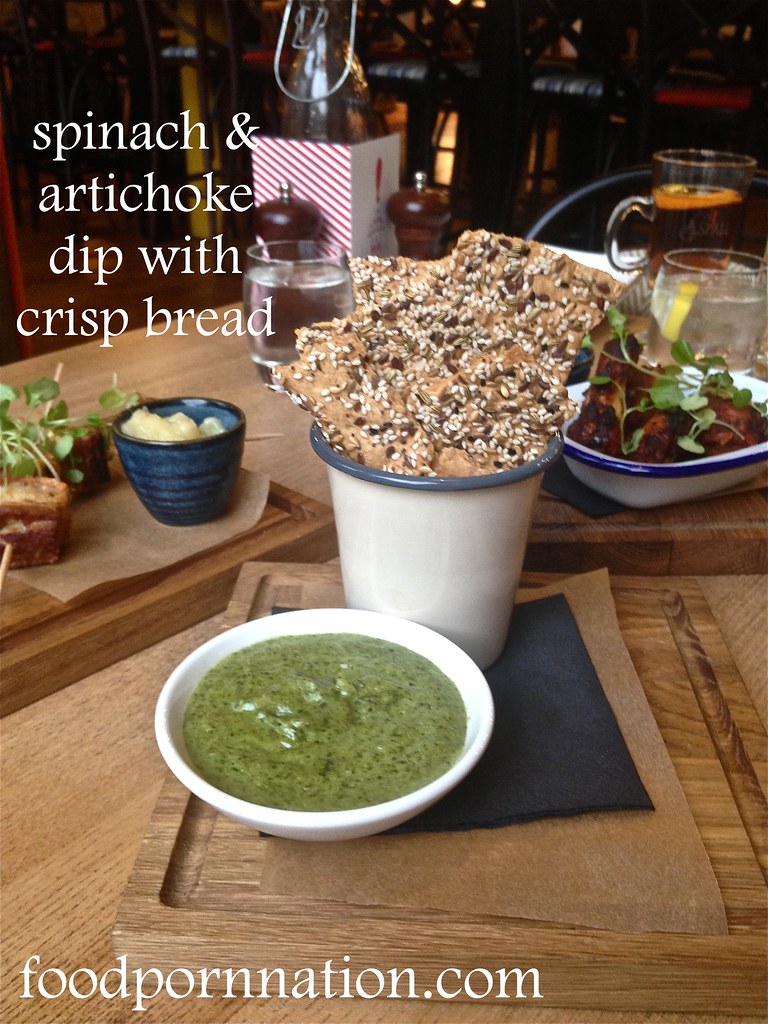 The Porchester - Spinach and artichoke dip with crisp bread