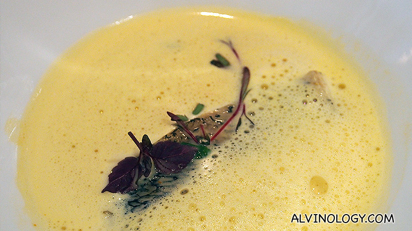 Course 3: Celery-saffron soup with steamed pike