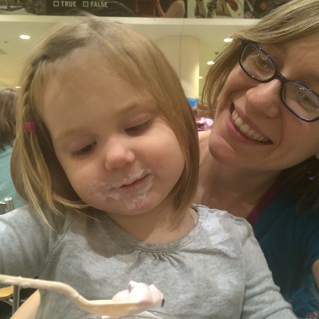 Somebody's much happier now that we found her a yogurt cup! #midwayairport #winterbreak2014