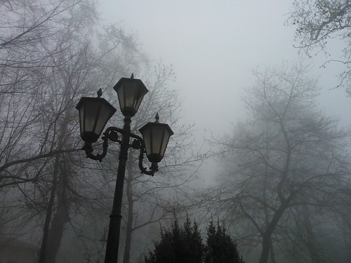 light sky tree lamp fog grey post foggy greece macedonia serres poroya