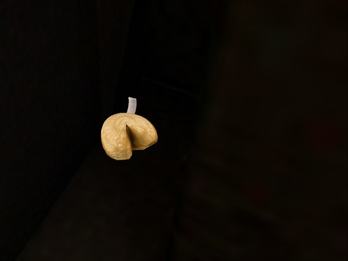 Image Description: Fortune Cookie in a dark corner.