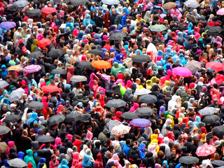 Concert crowd in the rain
