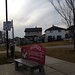 A bus stop bench