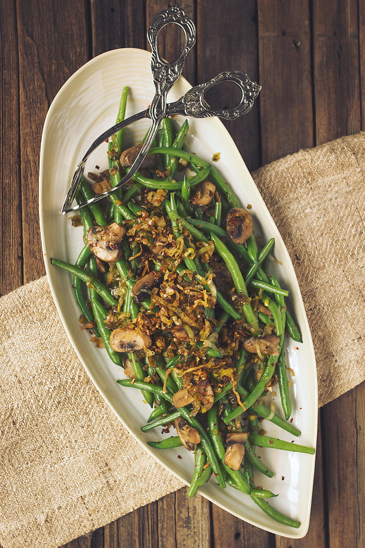 Sautéed Green Beans with Mushrooms and Caramelized Leeks