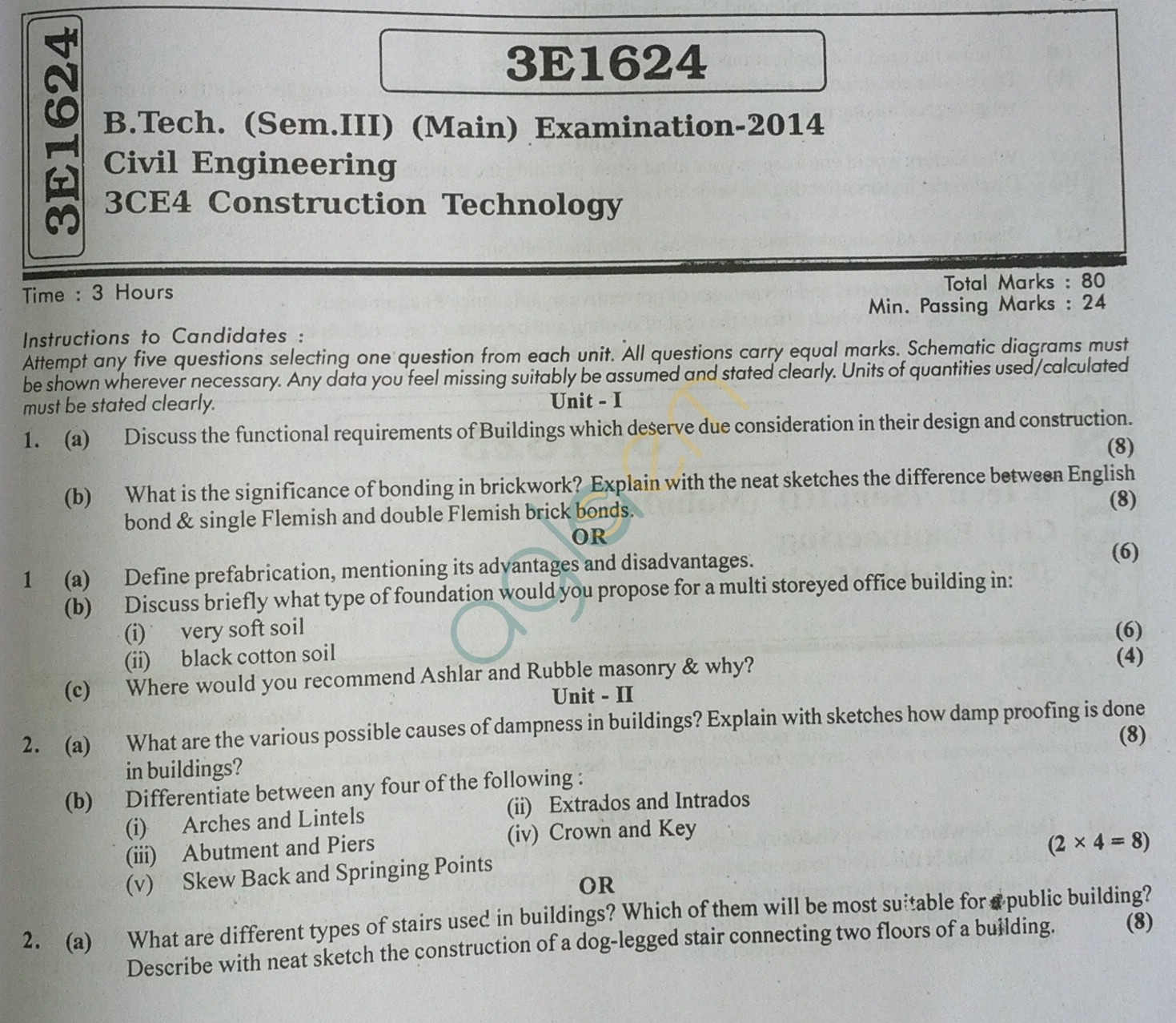 RTU: Question Papers 2014 - 3 Semester - CE - 3E1624
